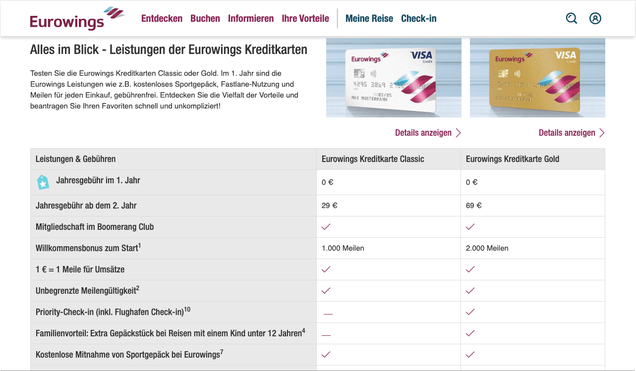 O cartão de crédito Eurowings - todas as informações sobre a aplicação e as condições