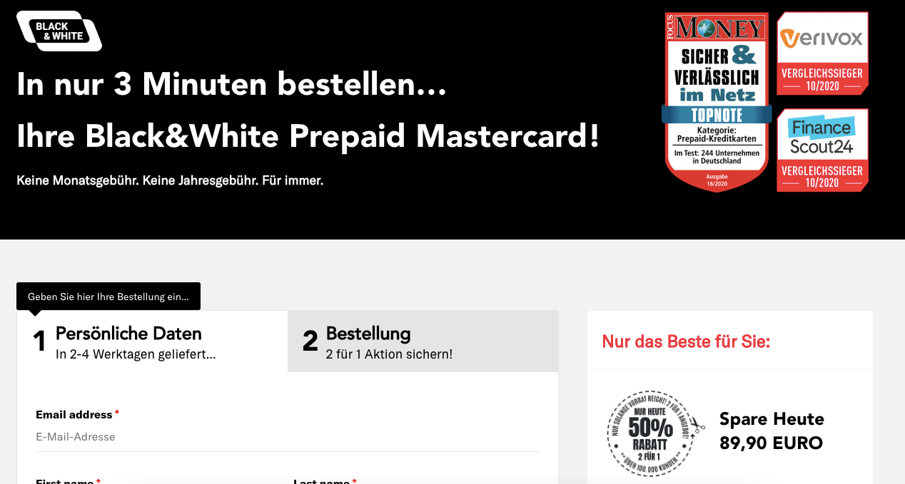 Black&Whitecard Prepaid Mastercard-Doppel - Alle Infos Zur Beantragung & Den Konditionen