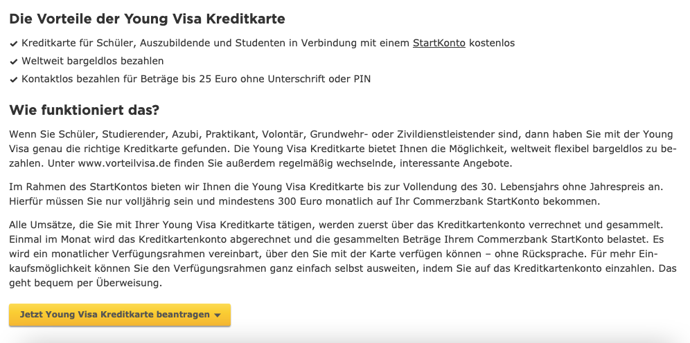 Commerzbank Young Visa Kreditkarte - Alle Infos Zu Den Konditionen & Zur Beantragung